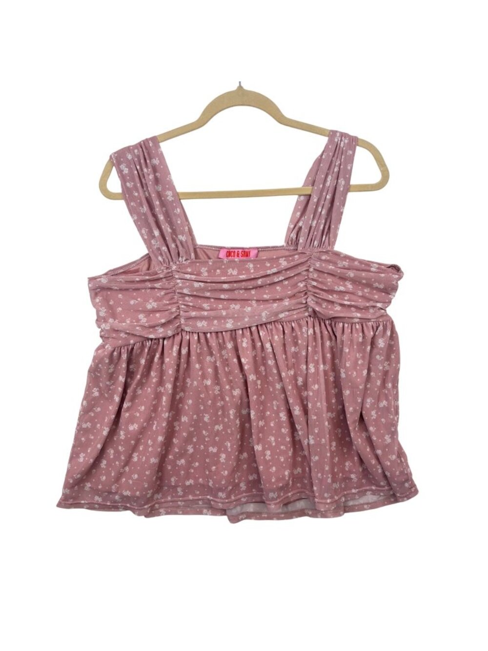 ✨3/$30 Coco & Shay 1X Pink Sleeveless Floral Printed Babydoll Top 1XL Y2K